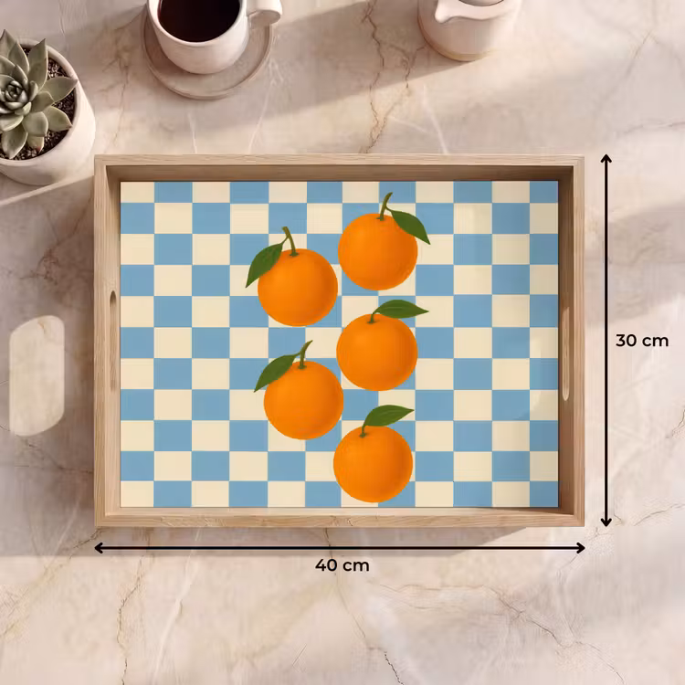 Bandeja - Naranjas - Hojas - Bloqueado - Azul — 7