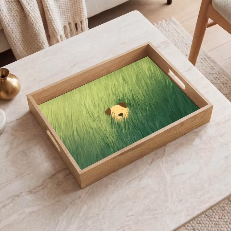 Bandeja - Perro - Hierba - Orejas - Marrón — 2