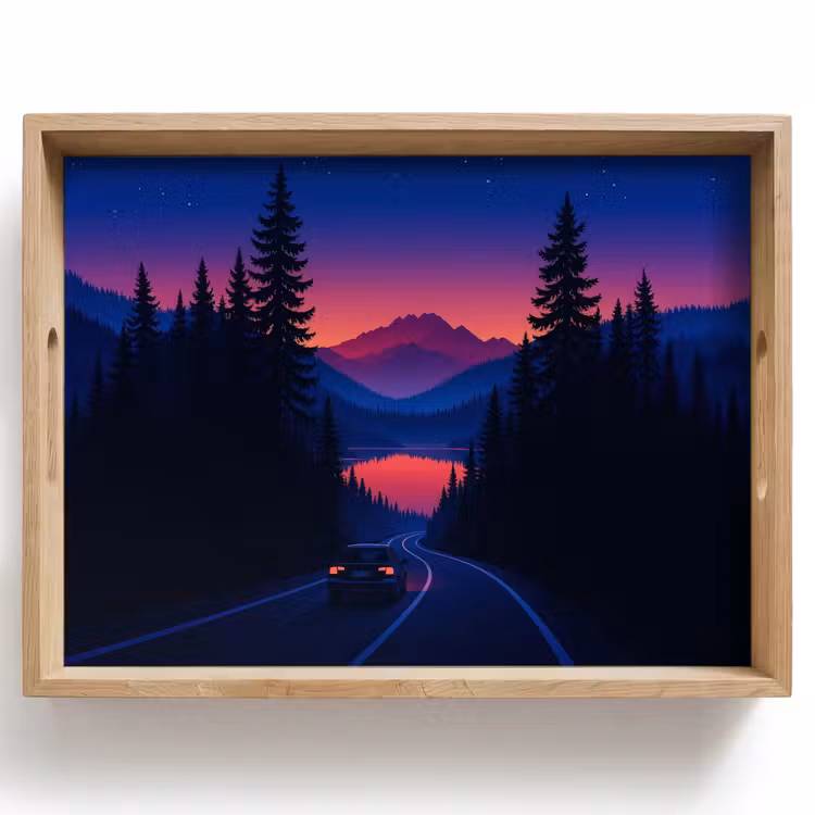 Bandeja - Coche - Pinos oscuros - Puesta de sol — 1