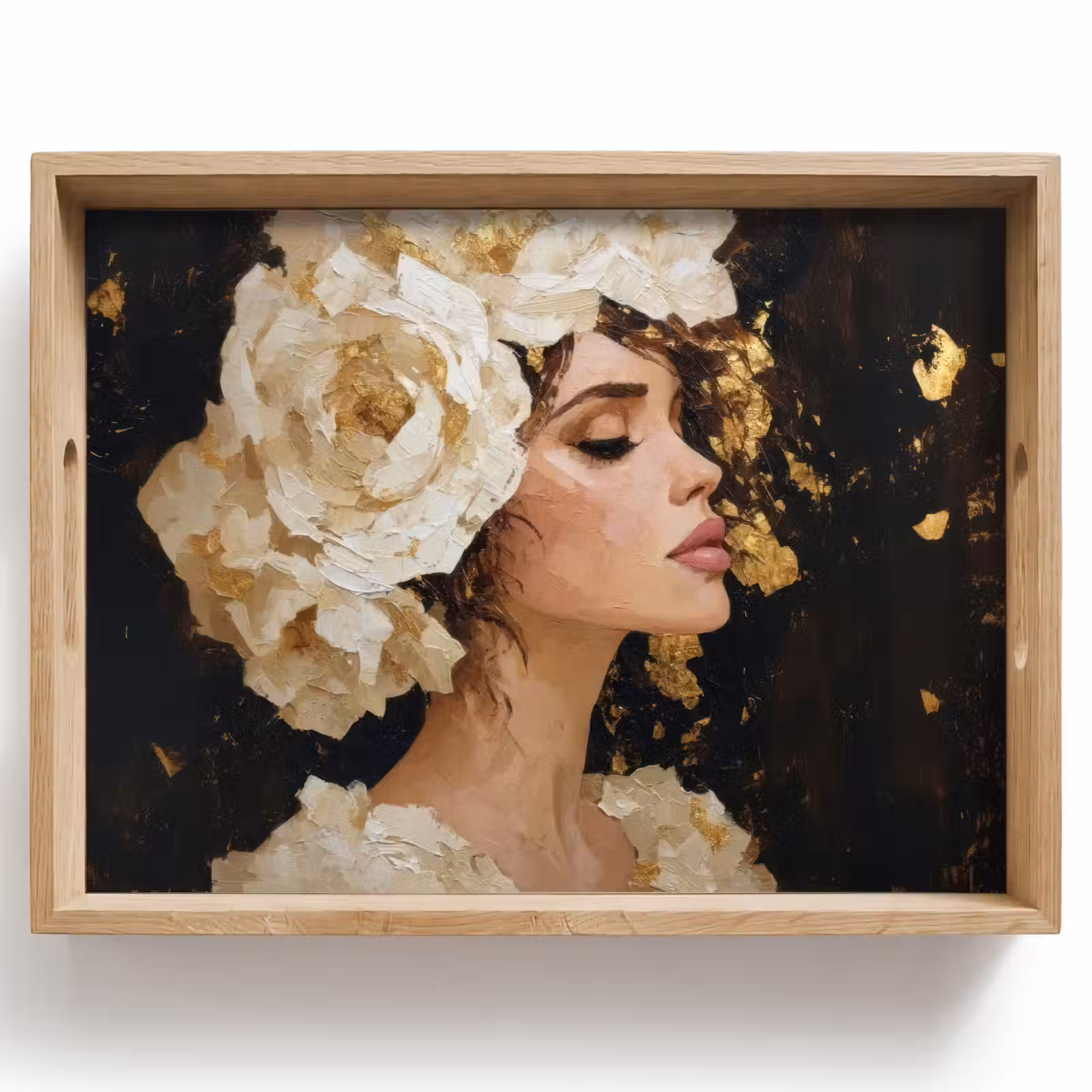 Bandeja - Abstracto - Mujer - Flores - Blanco — 1