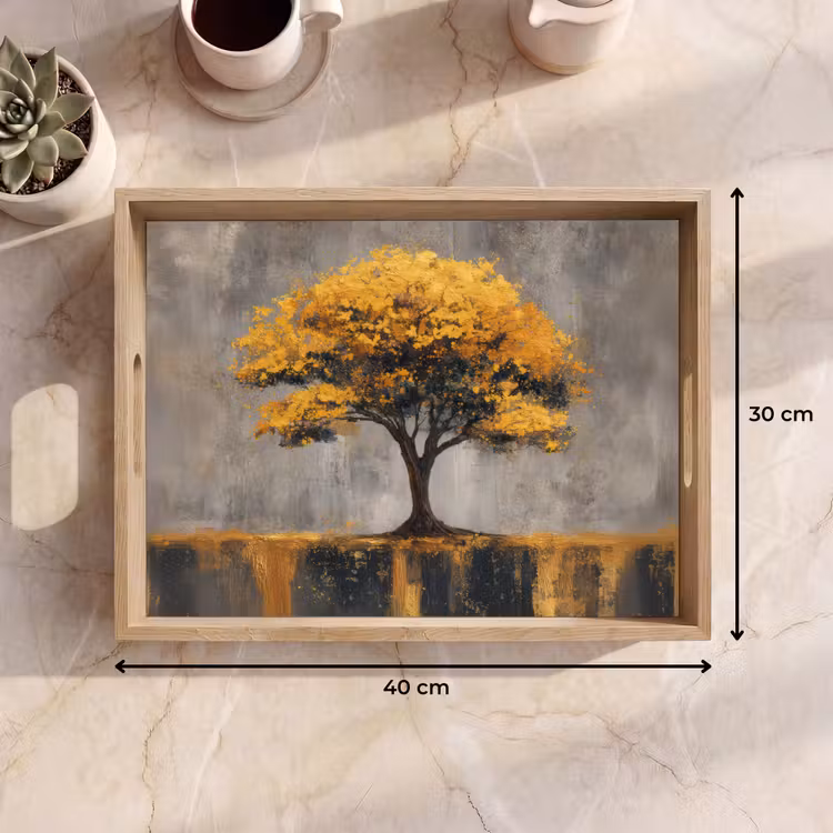 Bandeja - Árbol - Hojas - Oro - Abstracto — 7