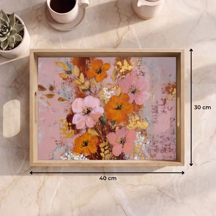 Bandeja - Pintura - Flores - Rústico - Rosa — 7