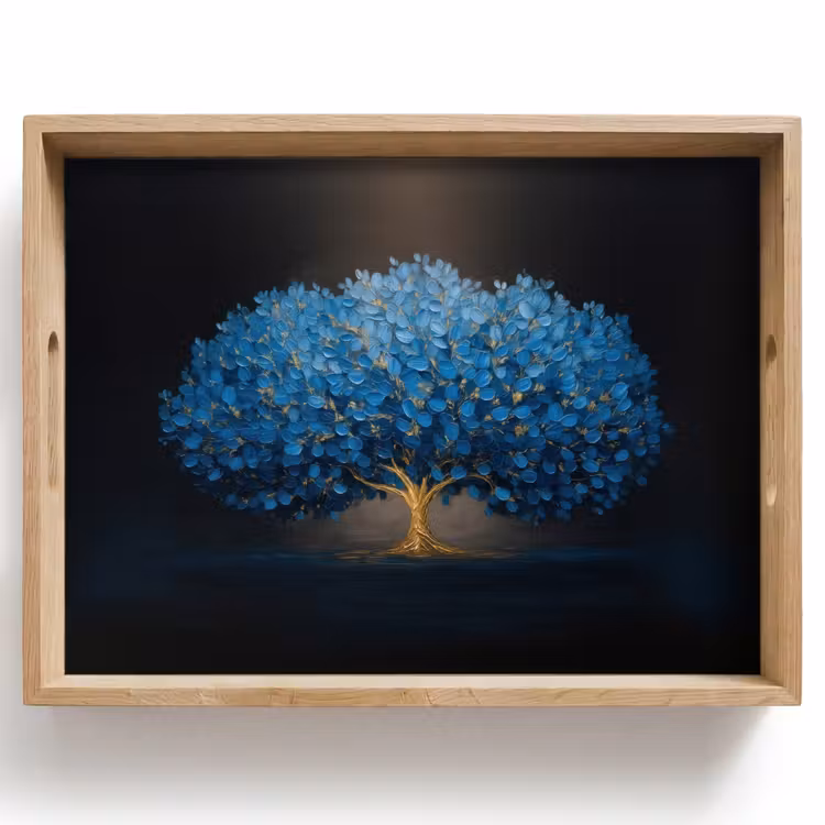Bandeja - Árbol - Azul - Hojas - Pinceladas — 1
