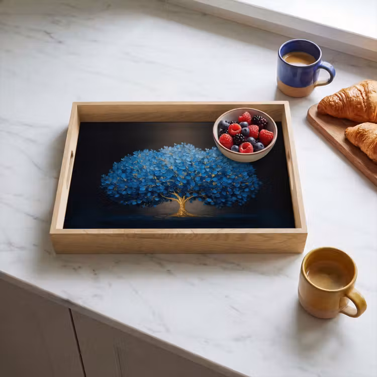 Bandeja - Árbol - Azul - Hojas - Pinceladas — 3