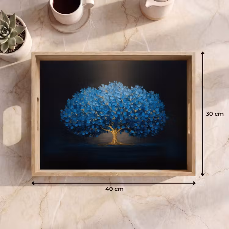Bandeja - Árbol - Azul - Hojas - Pinceladas — 7