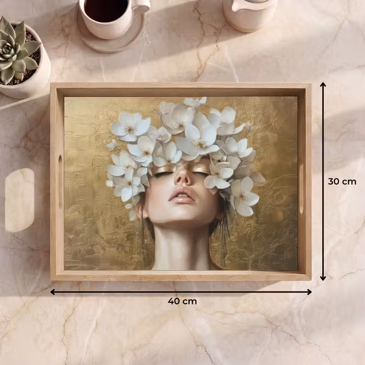 Bandeja - Cara - Flores - Oro - Abstracto — 7