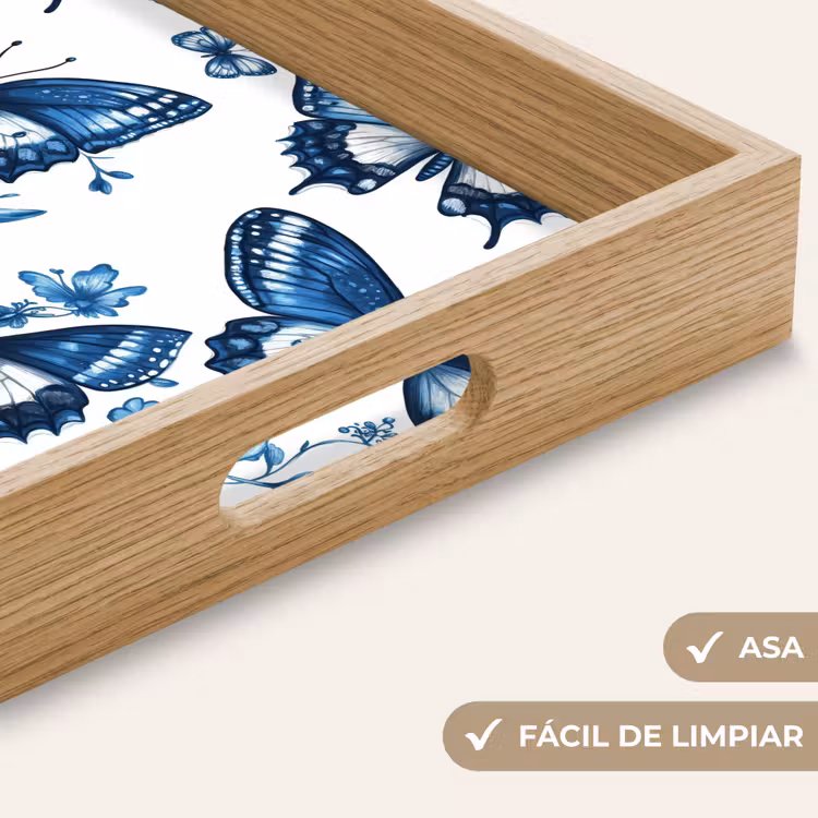 Bandeja - Azul - Mariposas - Flores - Blanco — 8