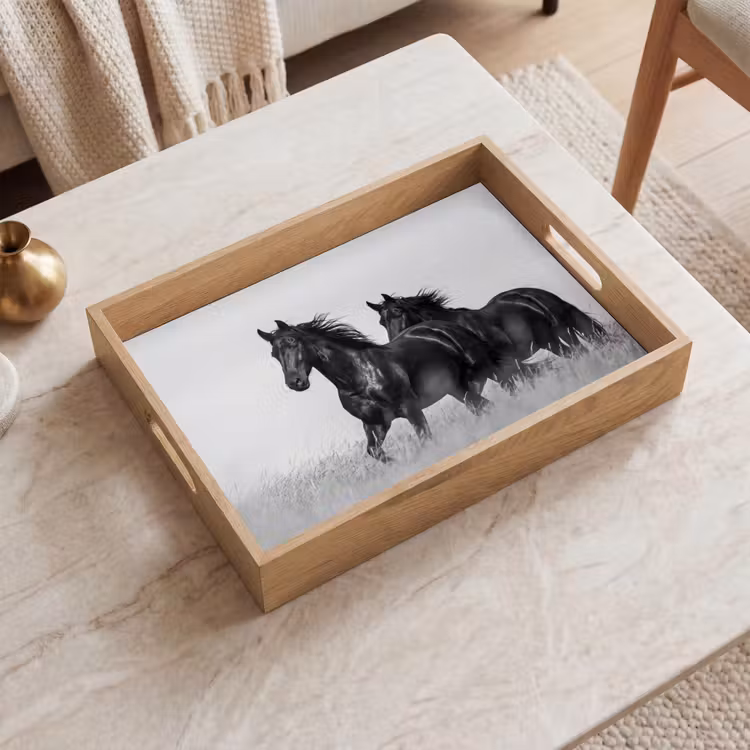 Bandeja - Caballos - Hierba - Negro - Blanco — 2