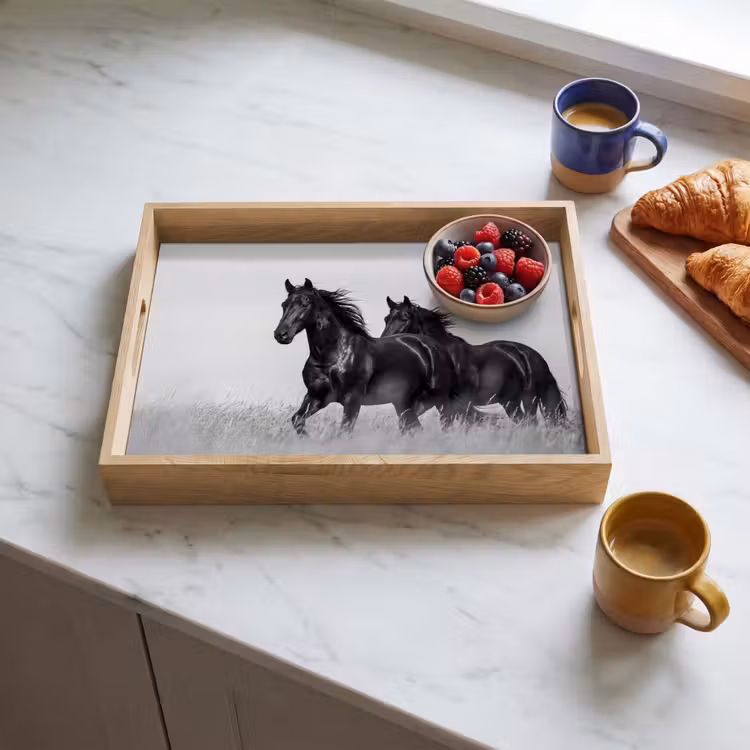Bandeja - Caballos - Hierba - Negro - Blanco — 3