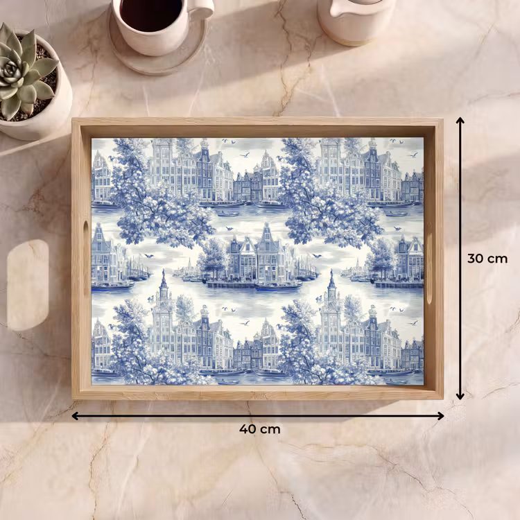 Bandeja - Casas - Árboles - Agua - Pájaros - Azul — 7