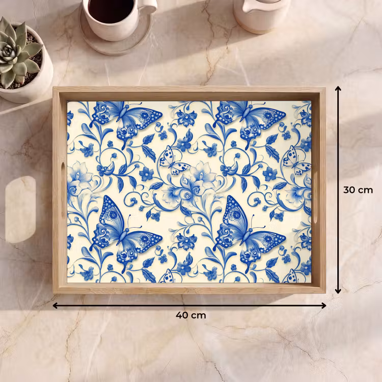 Bandeja - Mariposas - Flores - Azul - Botánico — 7