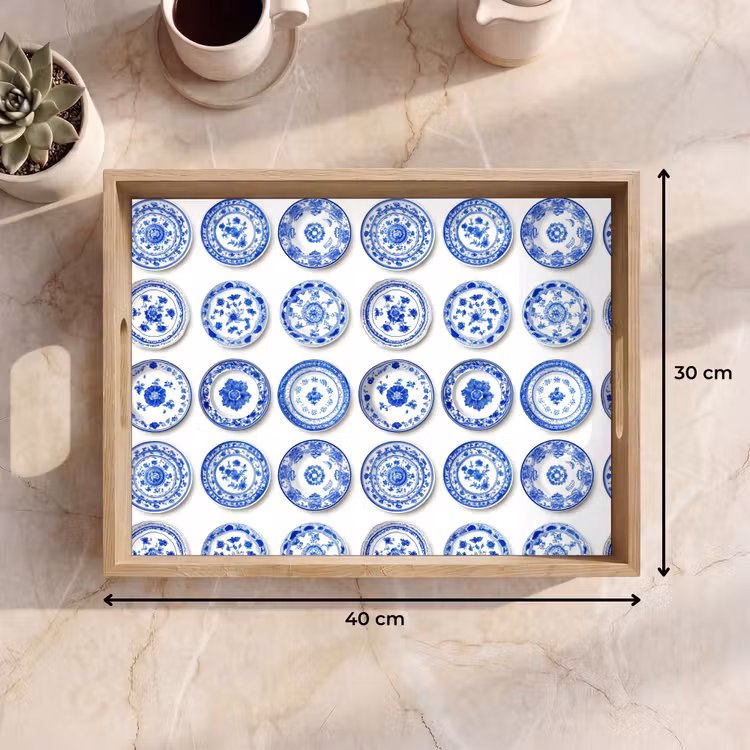 Bandeja - Platos - Flores - Patrón - Azul — 7