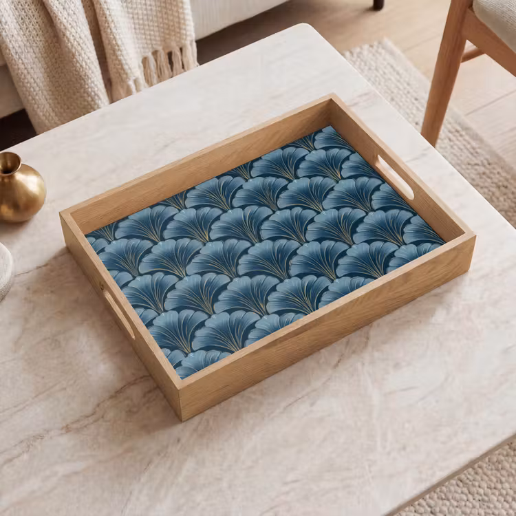 Bandeja - Motivo - Hoja de ginkgo - Azul — 2