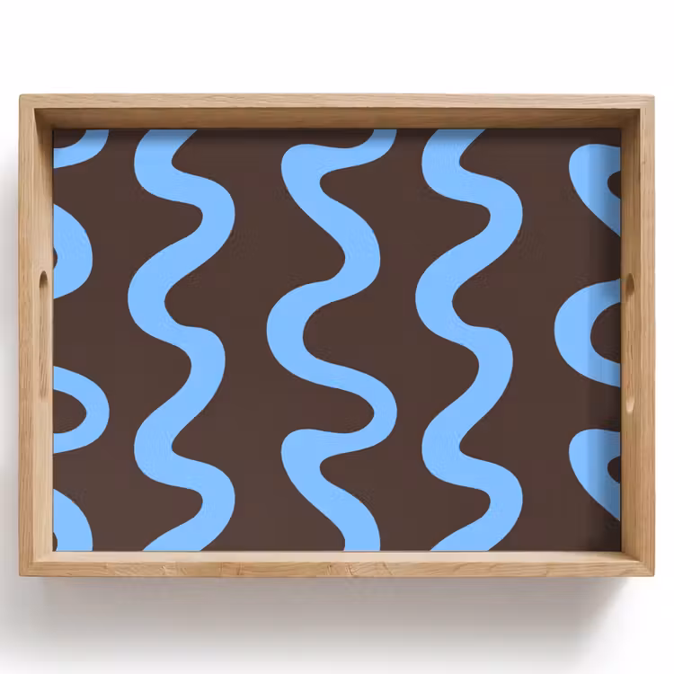 Bandeja - Líneas sinuosas - Azul - Marrón - Minimalista — 1