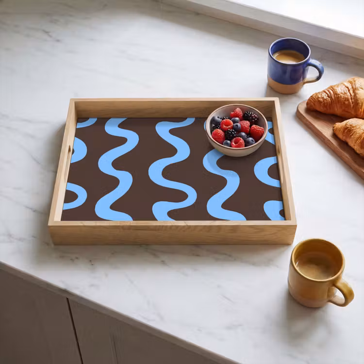 Bandeja - Líneas sinuosas - Azul - Marrón - Minimalista — 3