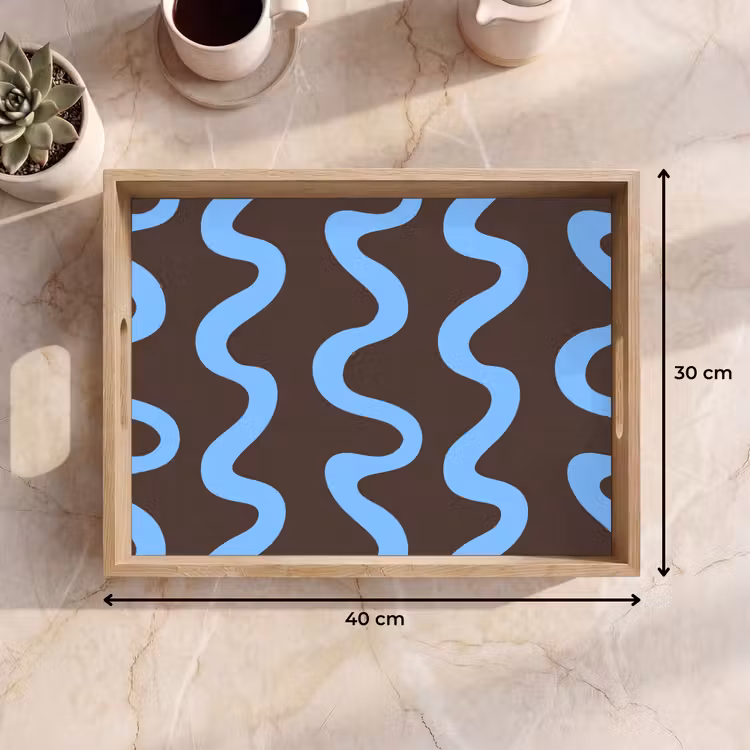 Bandeja - Líneas sinuosas - Azul - Marrón - Minimalista — 7