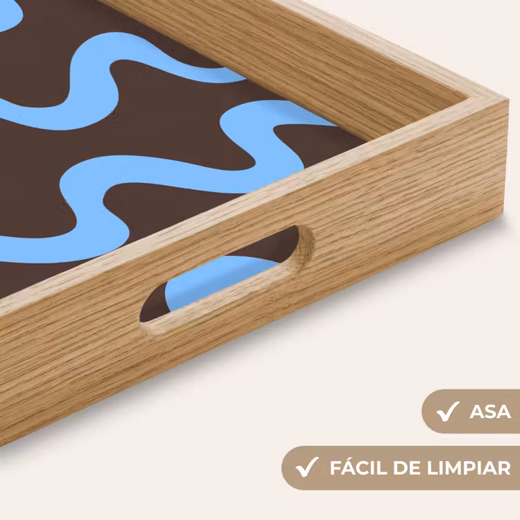 Bandeja - Líneas sinuosas - Azul - Marrón - Minimalista — 8