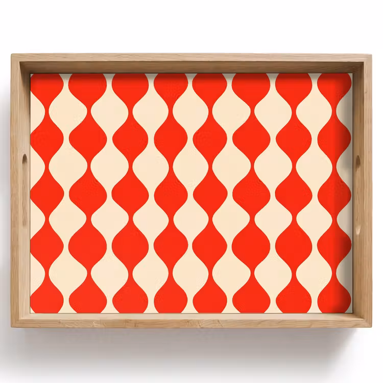 Bandeja - Motivo ondulado - Retro - Rojo - Beige — 1