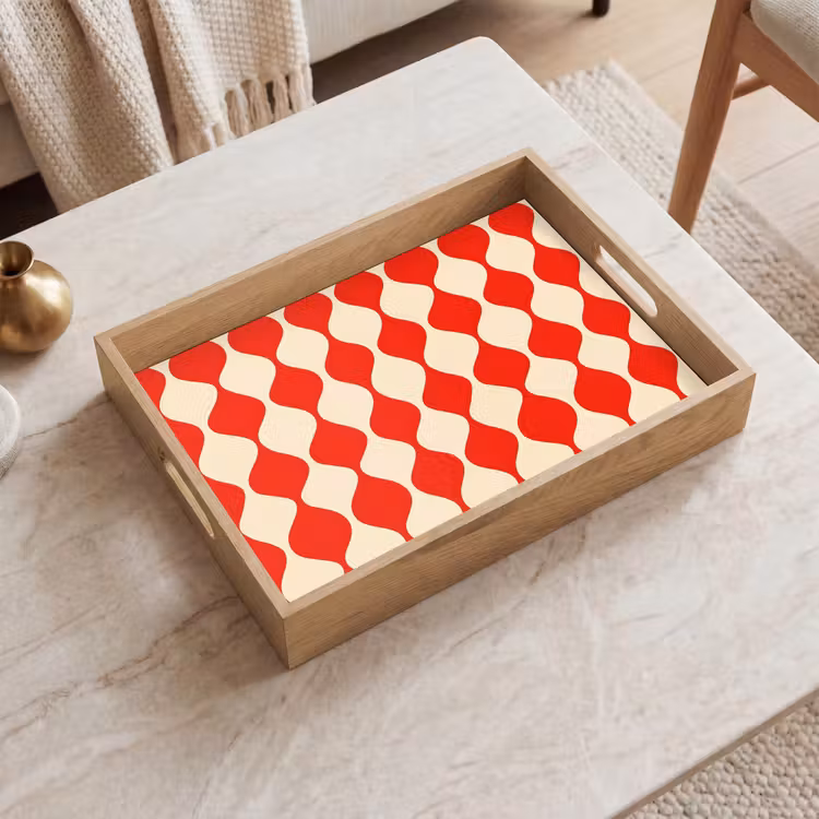 Bandeja - Motivo ondulado - Retro - Rojo - Beige — 2