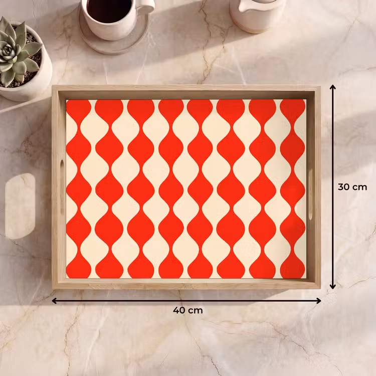 Bandeja - Motivo ondulado - Retro - Rojo - Beige — 7