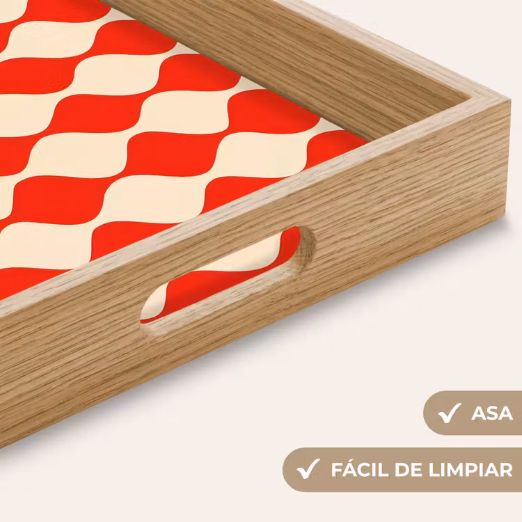 Bandeja - Motivo ondulado - Retro - Rojo - Beige — 8