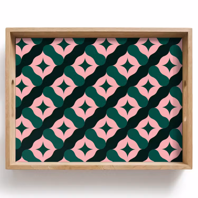 Bandeja - Verde - Rosa - Retro - Estrellas — 1