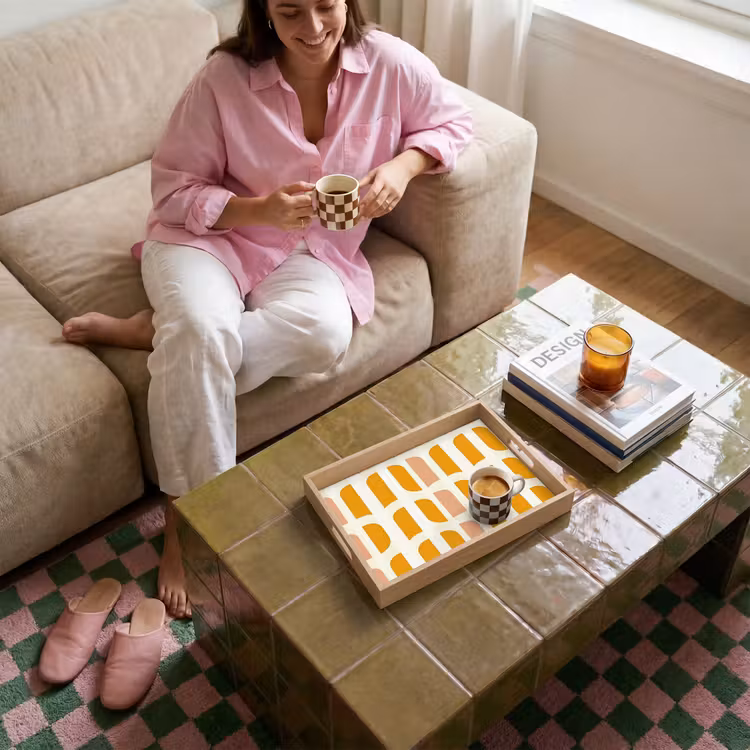 Bandeja - Geométrico - Patrón - Amarillo - Rosa — 4
