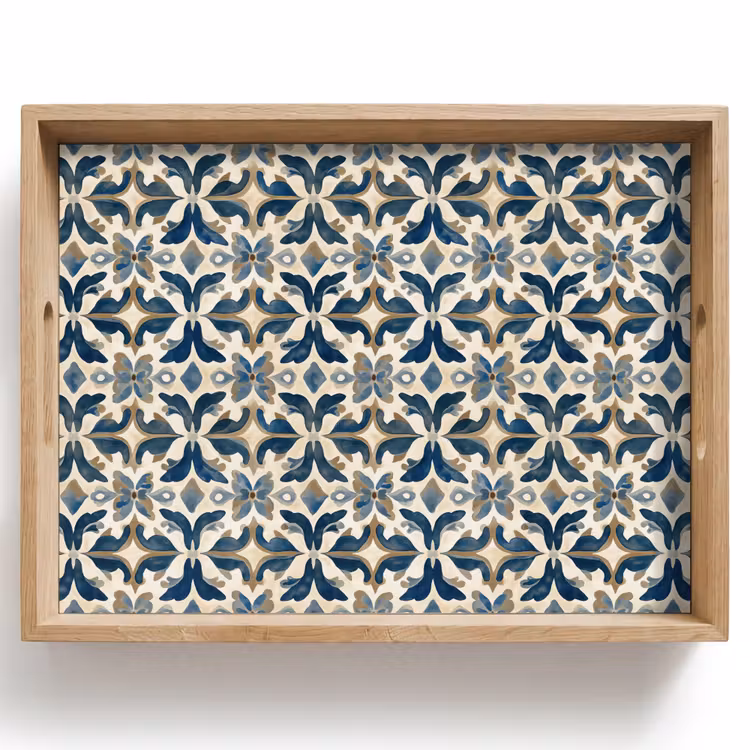 Bandeja - Azulejos - Estampado - Azul - Beige — 1