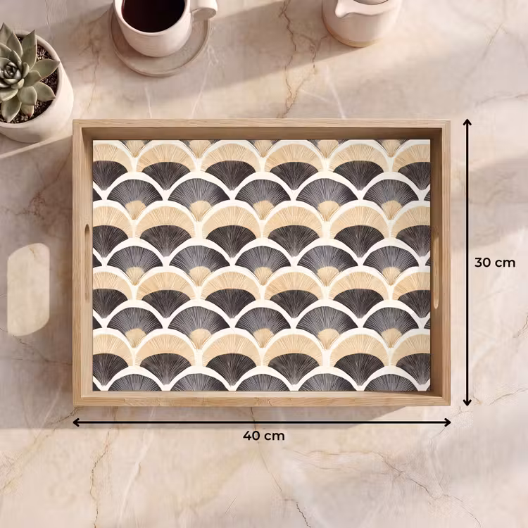 Bandeja - Abanico - Patrón - Negro - Beige — 7