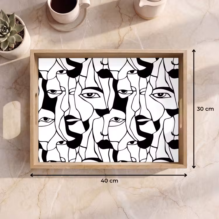 Bandeja - Líneas - Caras - Negro - Blanco — 7