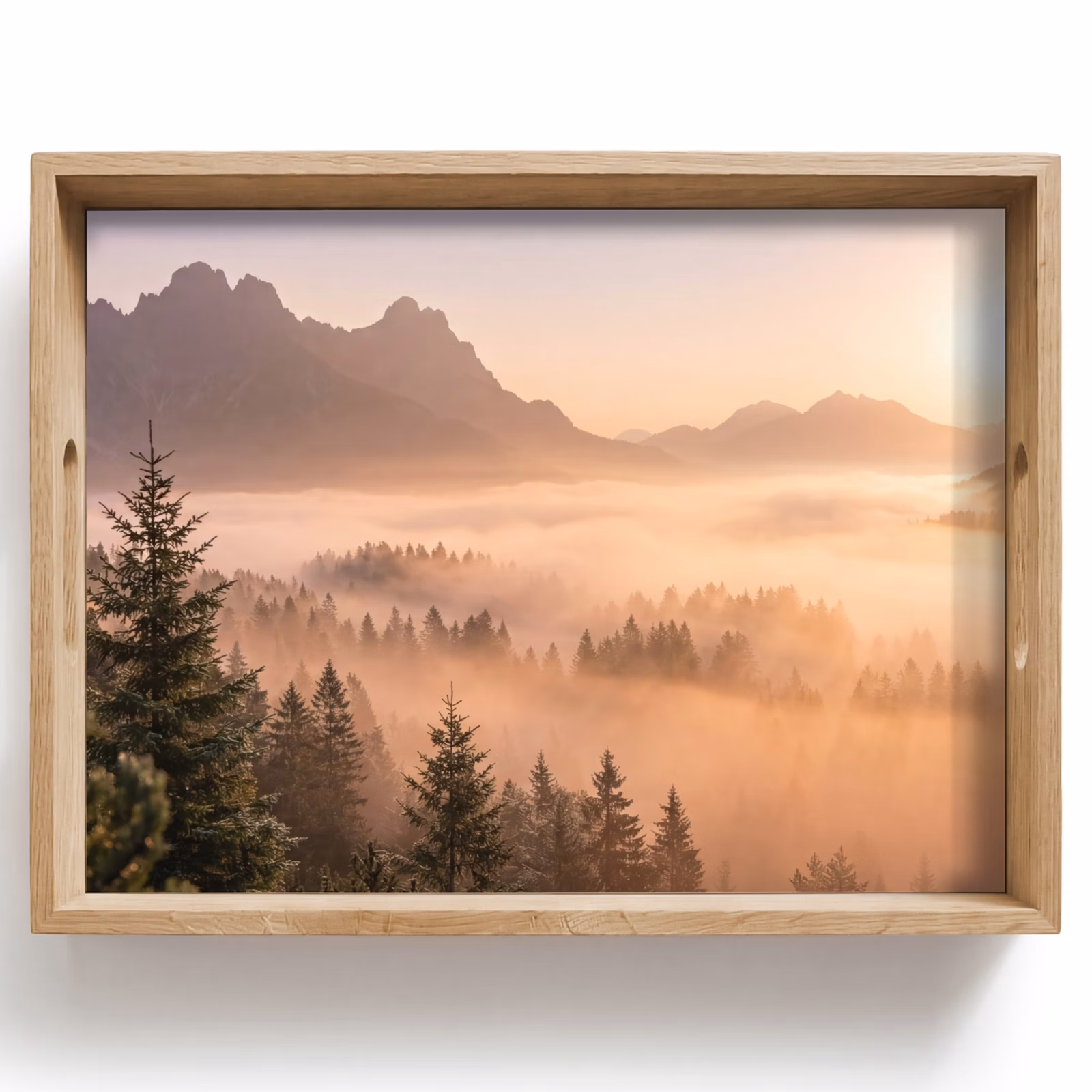 Bandeja - Luz solar - Niebla - Montañas - Árboles — 1