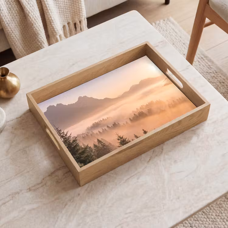 Bandeja - Luz solar - Niebla - Montañas - Árboles — 2