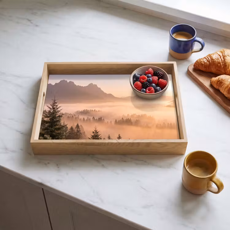 Bandeja - Luz solar - Niebla - Montañas - Árboles — 3
