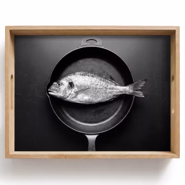 Bandeja - Sartén - Pescado - Negro - Blanco — 1
