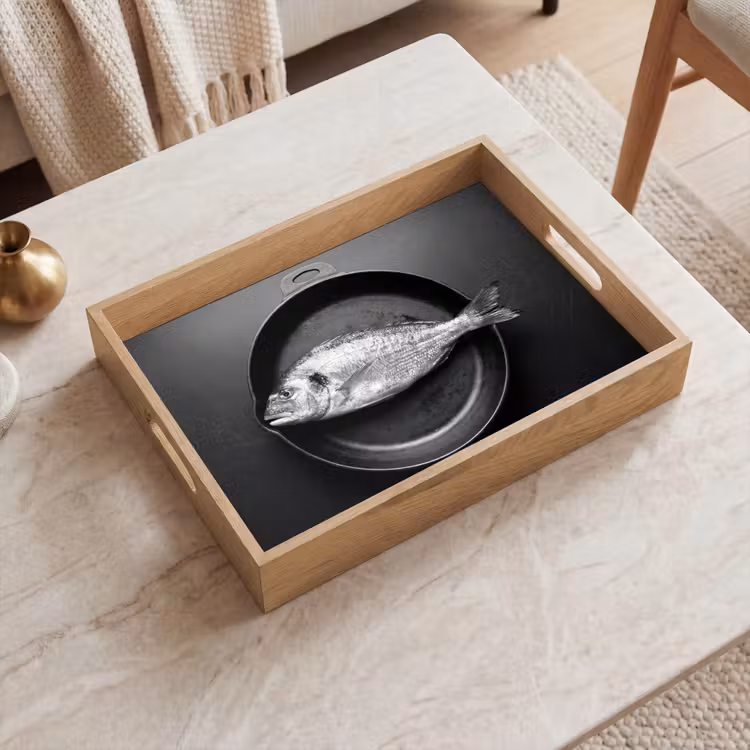 Bandeja - Sartén - Pescado - Negro - Blanco — 2