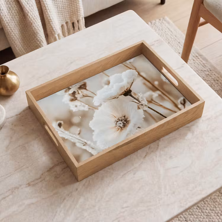 Bandeja - Flores - Invierno - Blanco - Nieve - Beige — 2