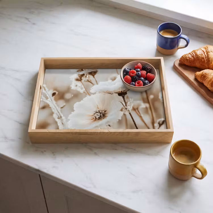 Bandeja - Flores - Invierno - Blanco - Nieve - Beige — 3