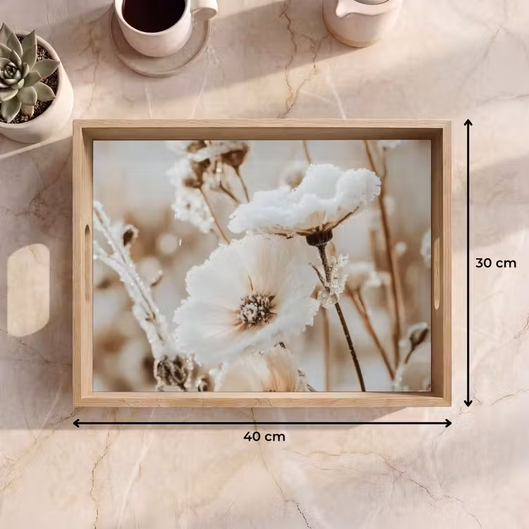 Bandeja - Flores - Invierno - Blanco - Nieve - Beige — 7