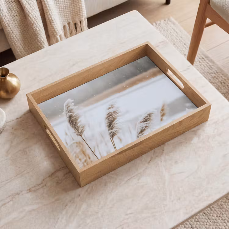Bandeja - Junco - Lago - Invierno - Naturaleza - Nieve - Beige — 2