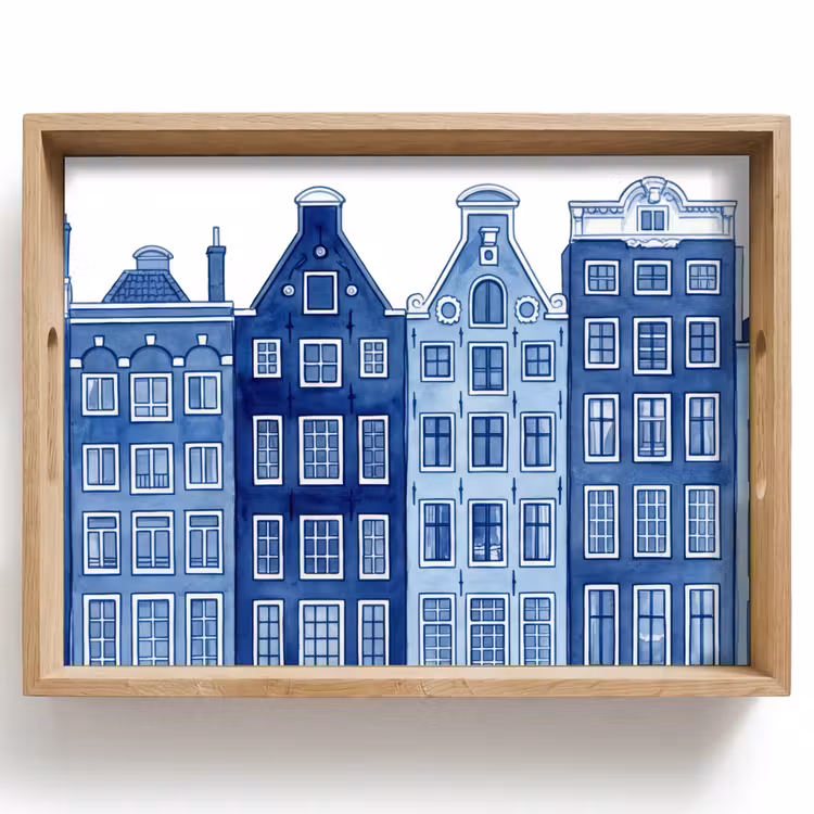Bandeja - Acuarela - Casas del canal - Delftware — 1