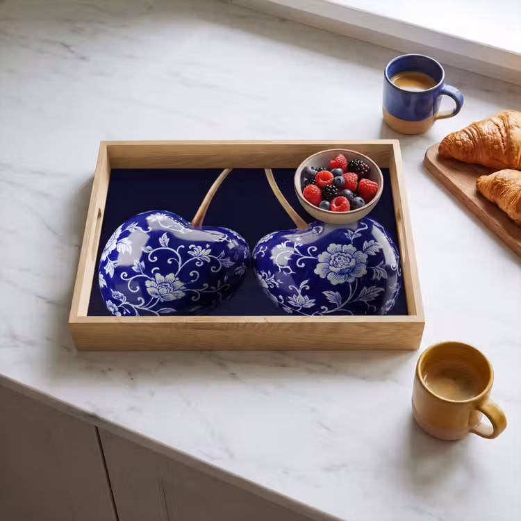 Bandeja - Porcelana - Cereza - Delft - Azul — 3