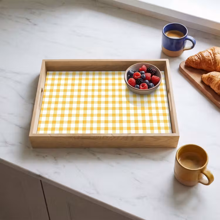 Bandeja - Cuadros - Gingham - Clásico - Amarillo y blanco — 3