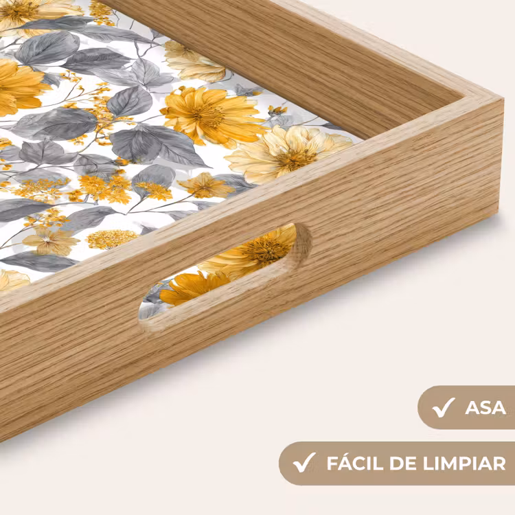 Bandeja - Flores - Botánico - Elegante - Amarillo ocre - Gris — 8