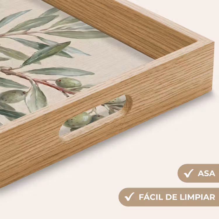 Bandeja - Rama de olivo - Hojas - Naturaleza - Verde - Beige — 8