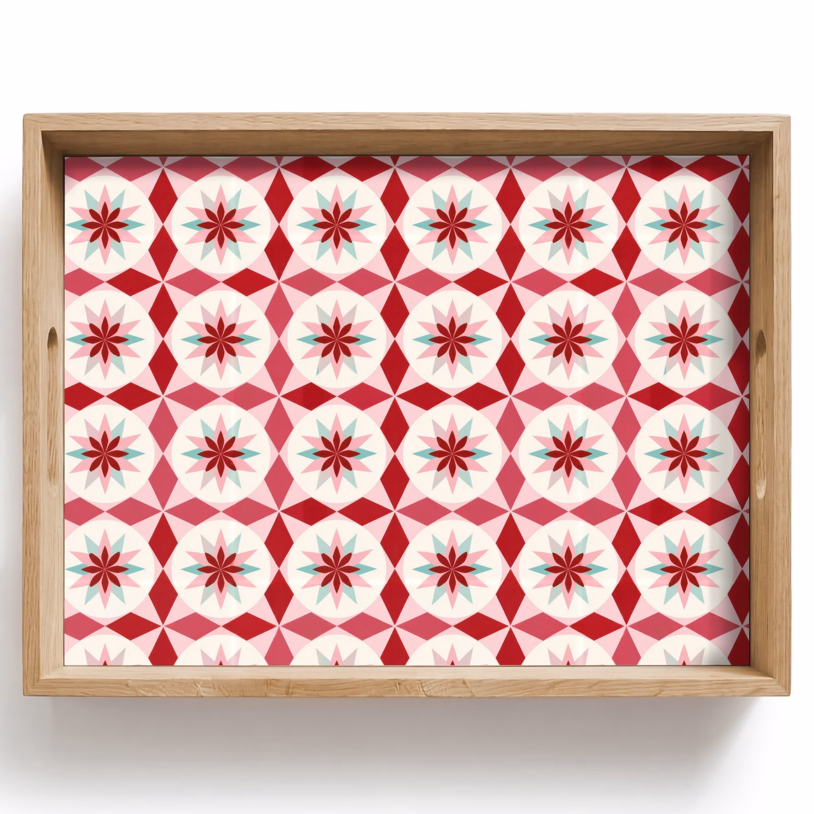 Bandeja - Patrón de azulejos - Estrellas - Retro - Rosa - Verde menta — 1