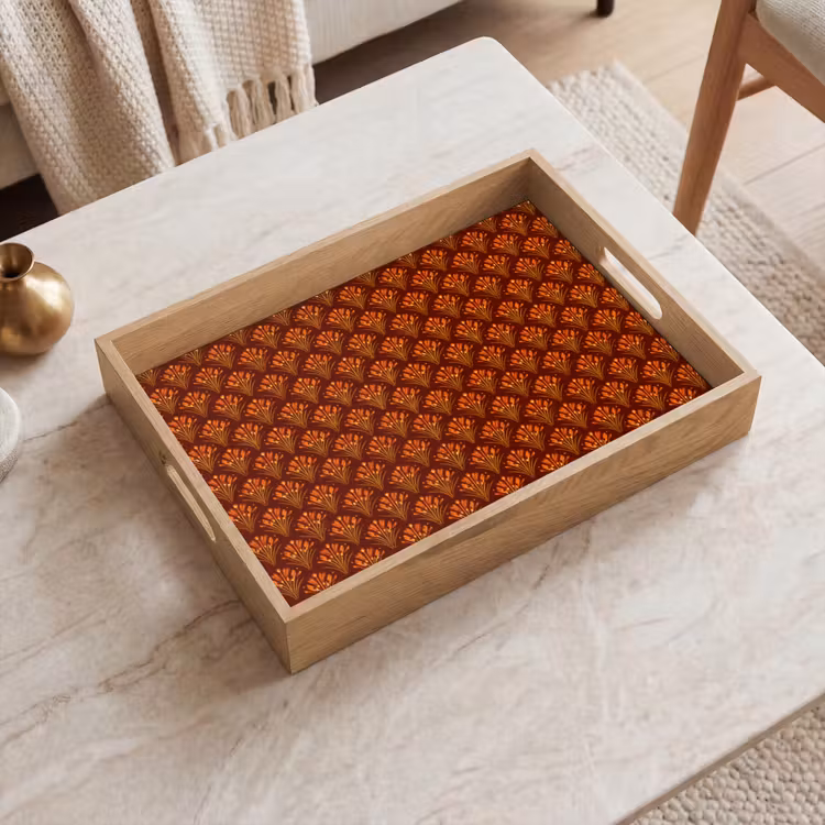Bandeja - Abanicos - Art Déco - Botánico - Marrón rojizo - Naranja — 2