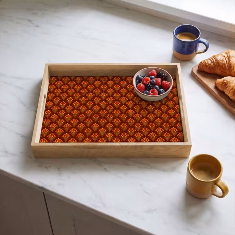 Bandeja - Abanicos - Art Déco - Botánico - Marrón rojizo - Naranja — 3