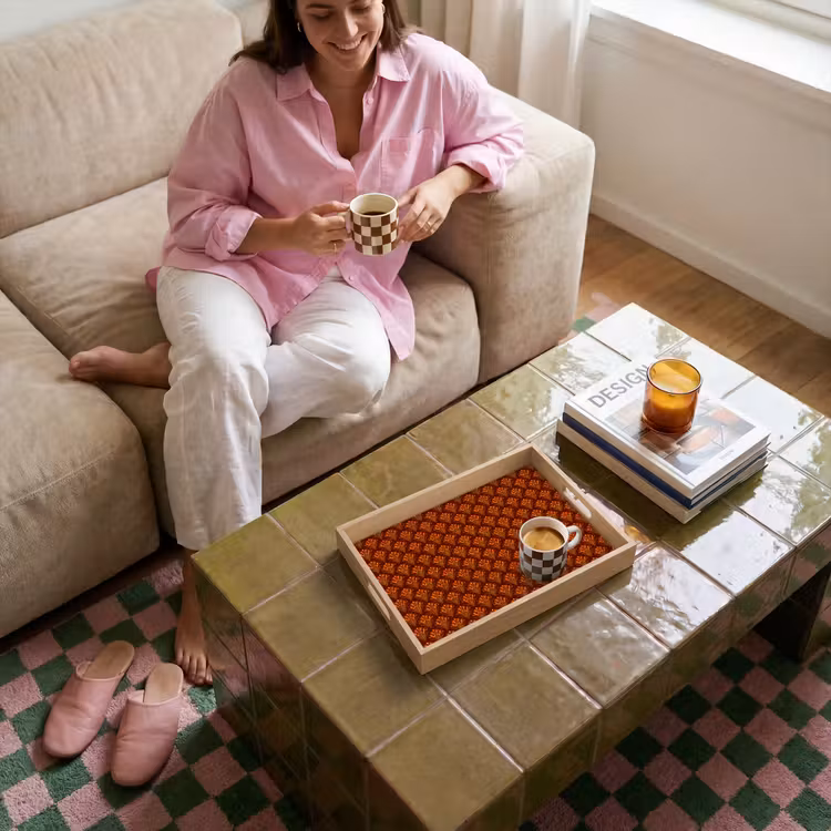 Bandeja - Abanicos - Art Déco - Botánico - Marrón rojizo - Naranja — 4