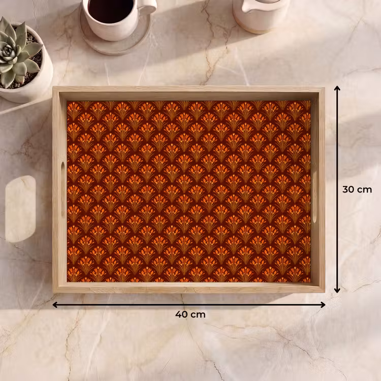 Bandeja - Abanicos - Art Déco - Botánico - Marrón rojizo - Naranja — 7
