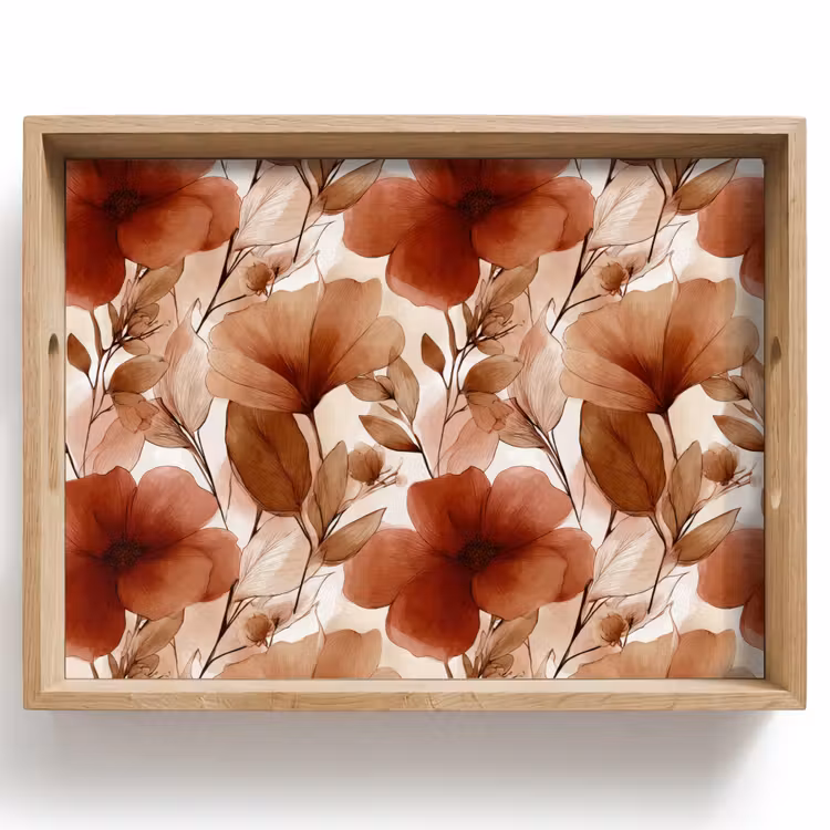 Bandeja - Flores - Acuarela - Botánica - Terracota — 1